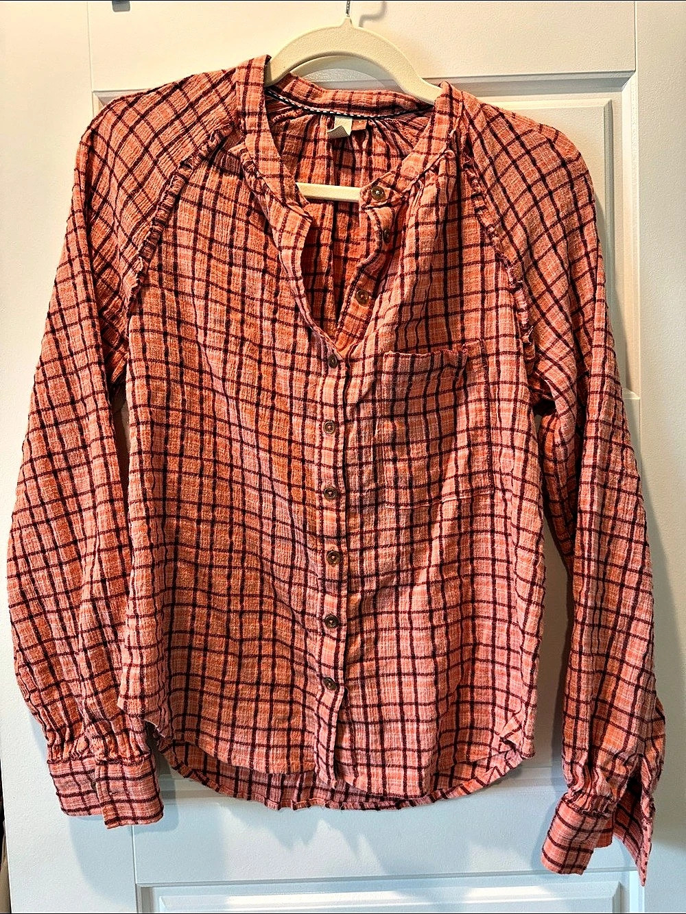 Pilcro Plaid Button Front Blouse in Pink & Black Size Medium Like New